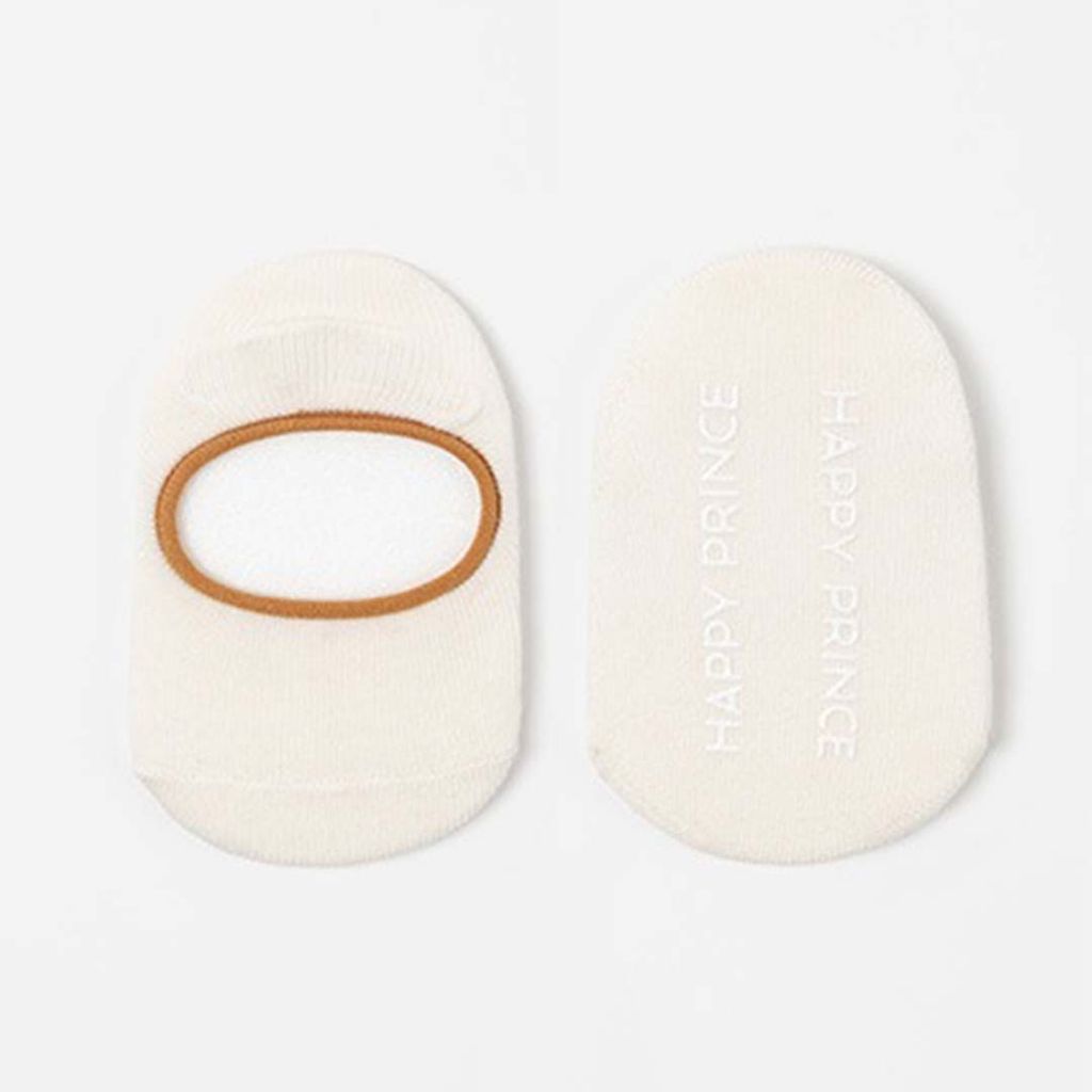 happy prince dewey配色滾邊短襪 象牙色+淺咖邊