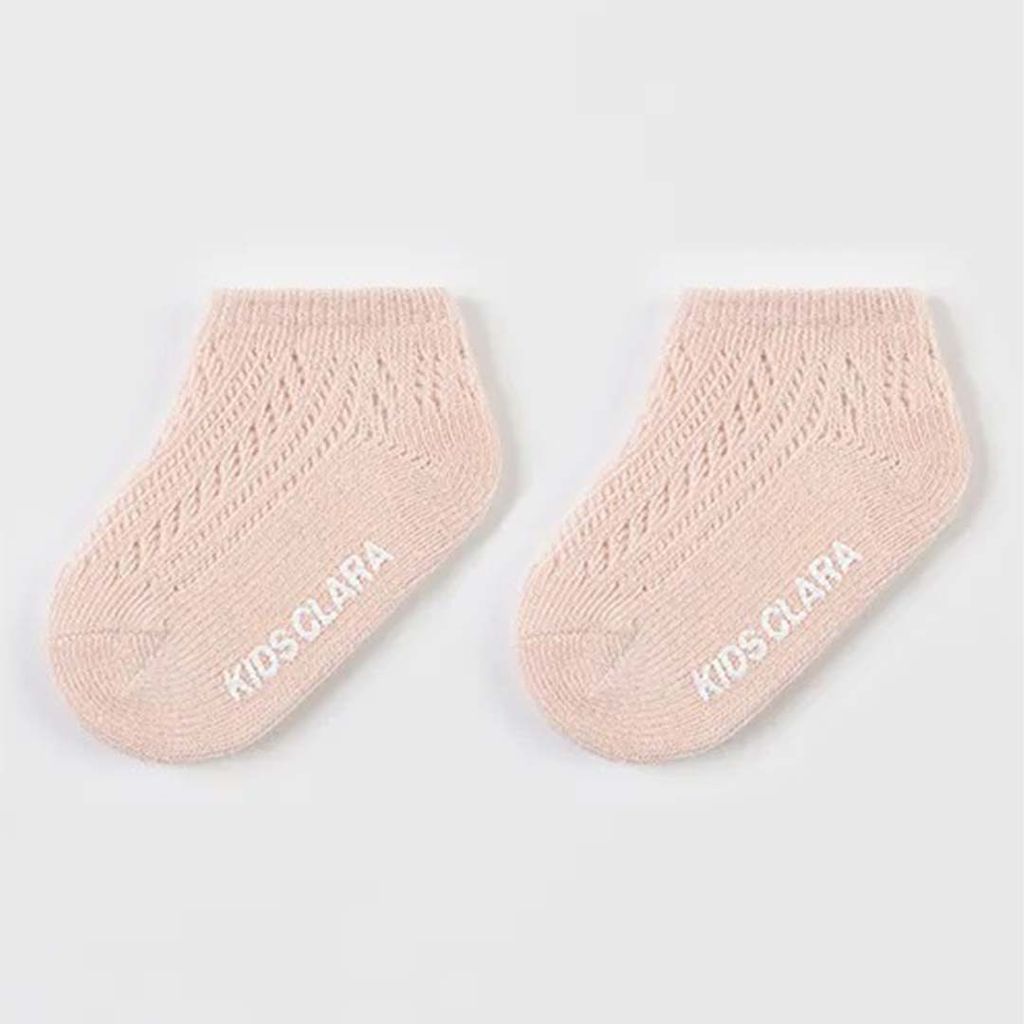 HAPPY PRINCE Holly素色鏤空短襪 淡粉紅 25年款