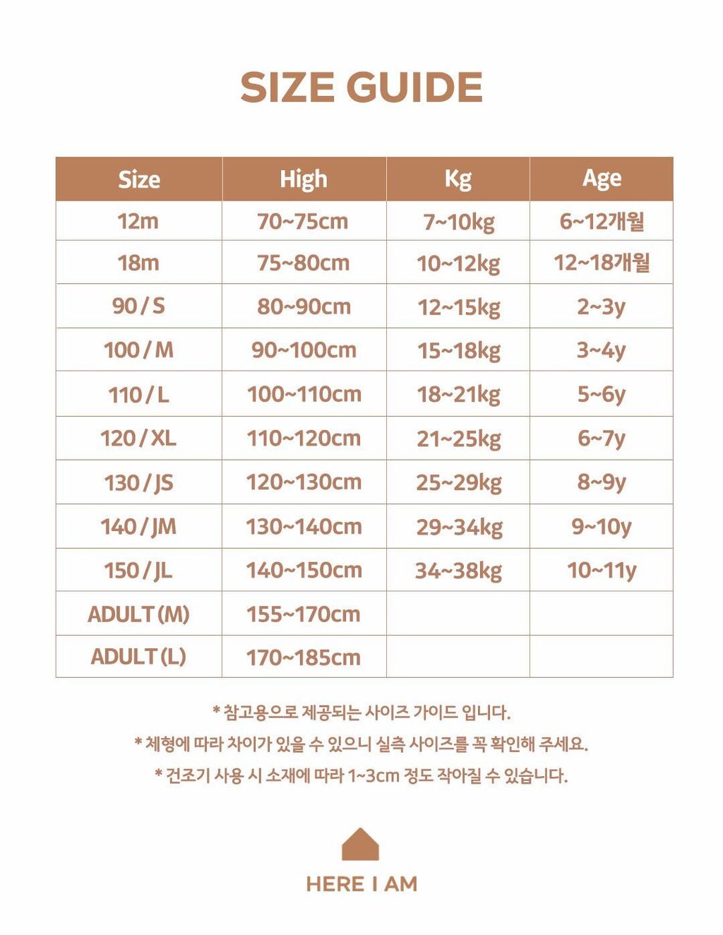 here i am 尺寸表