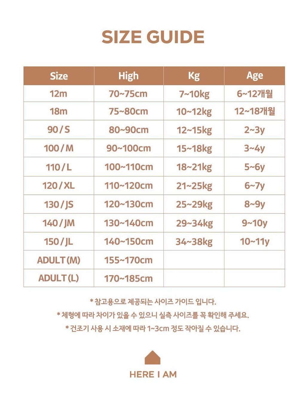 here i am 尺寸表