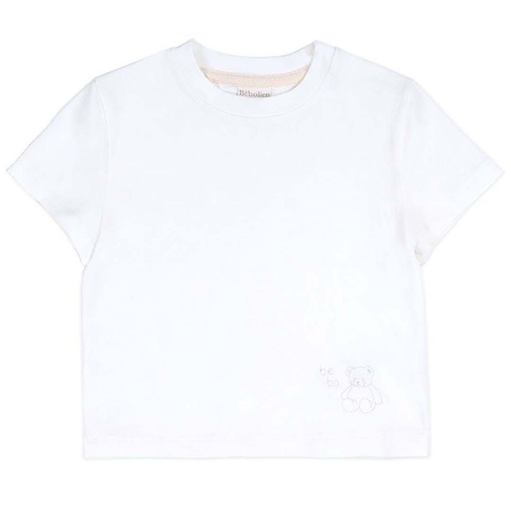 BEBOLIEN 小熊刺繡短袖T 純白色