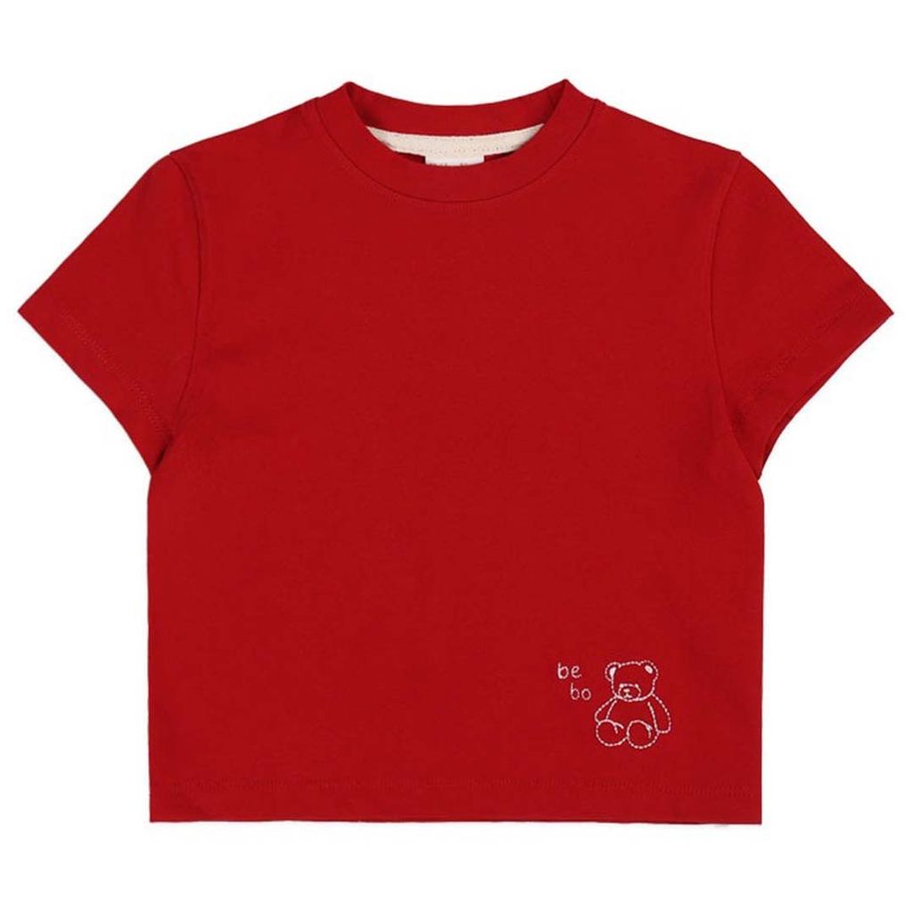 BEBOLIEN 小熊刺繡短袖T 紅色