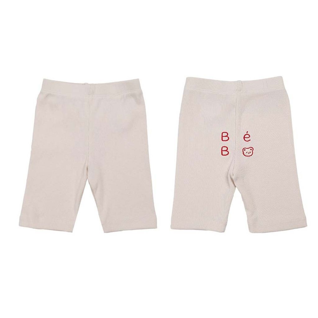 BEBOLIEN 字母小熊刺繡短褲 奶油白