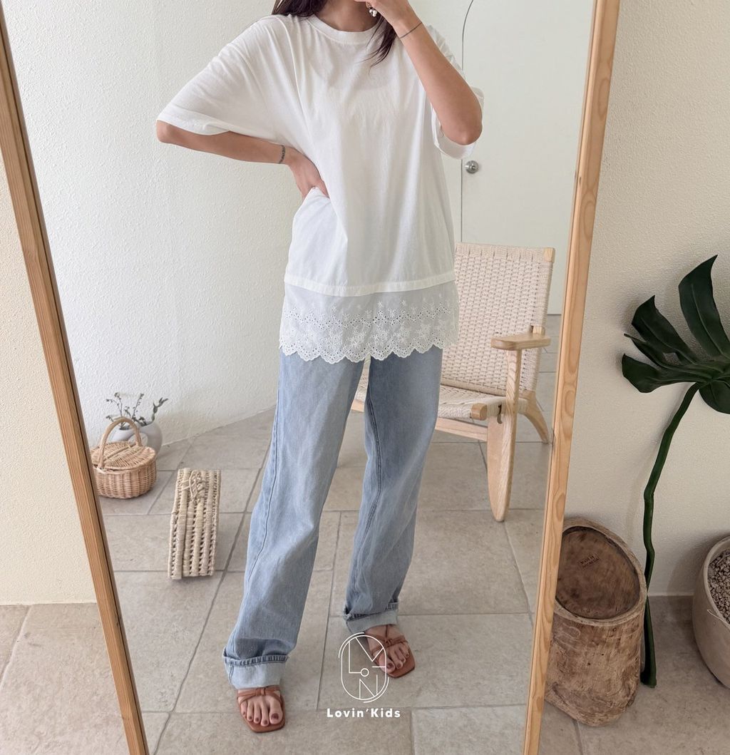 lovin 親子蕾絲下擺上衣06