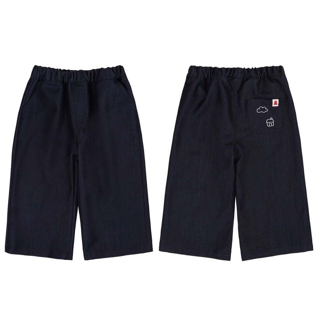 bebolien刺繡薄款牛仔寬褲 深藍