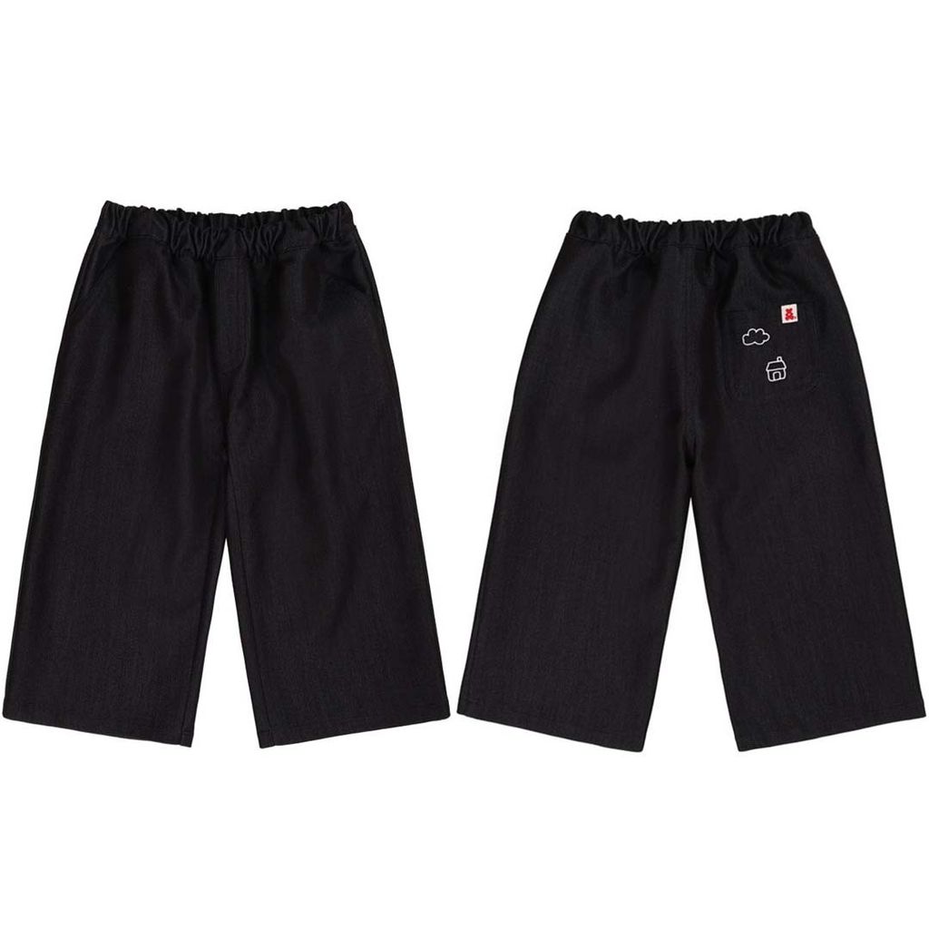 bebolien刺繡薄款牛仔寬褲 黑色