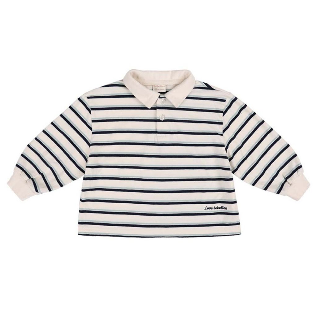 bebolien翻領條紋上衣 象牙白