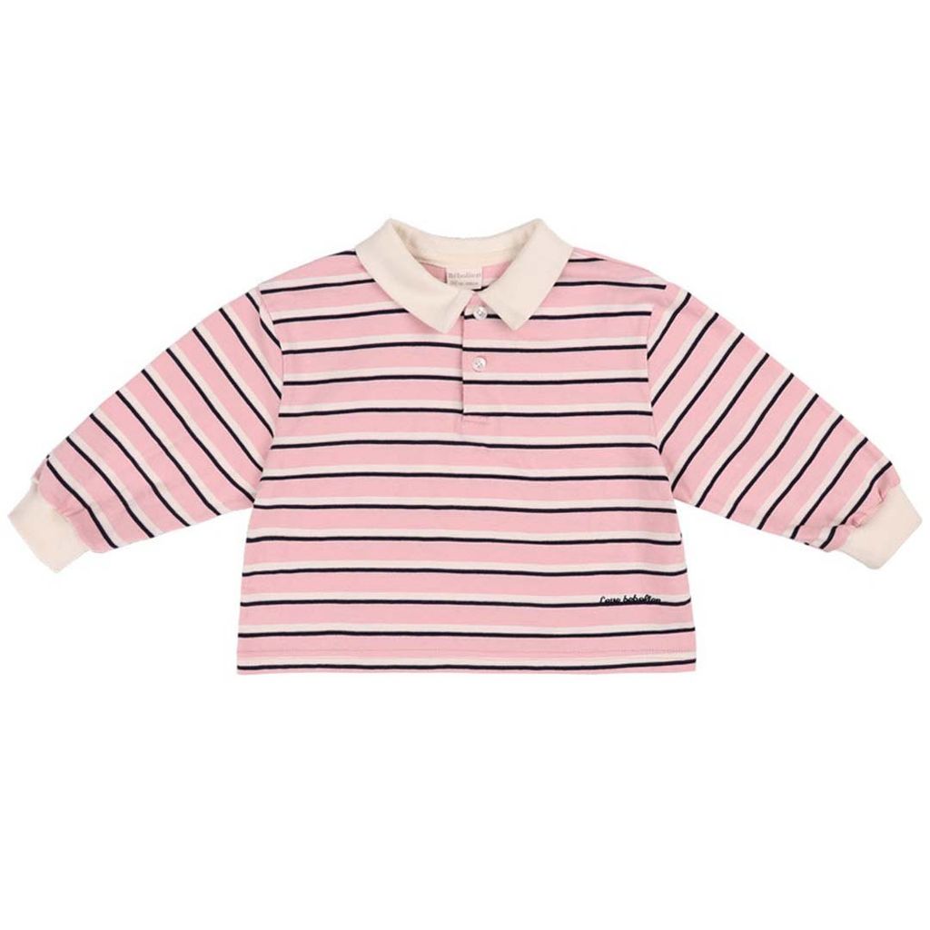 bebolien翻領條紋上衣 粉紅色