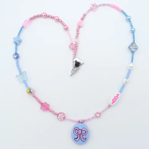 蝴蝶結項鍊 粉藍3
