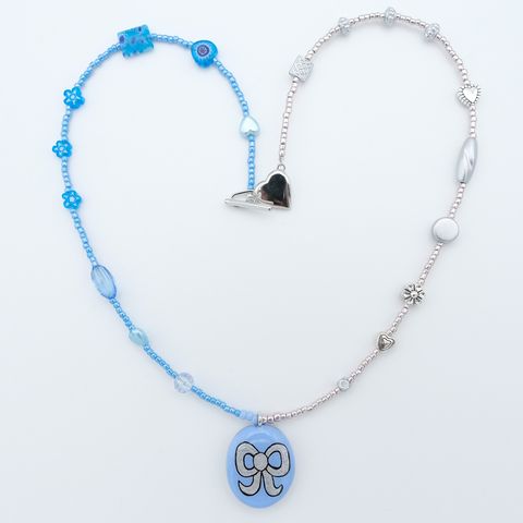 蝴蝶結項鍊 藍銀3