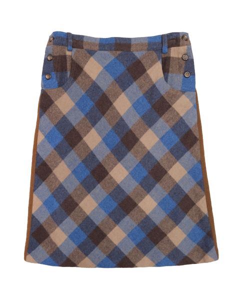 拼貼格紋咖啡毛呢中長裙