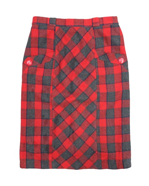 紅色毛呢格紋裙