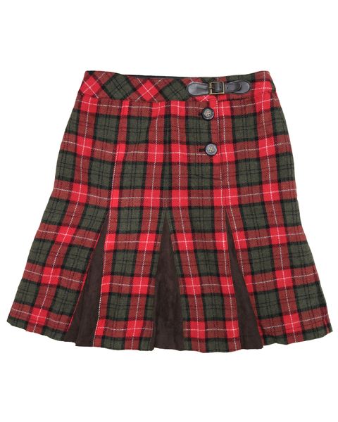 紅綠格紋皮釦百褶裙
