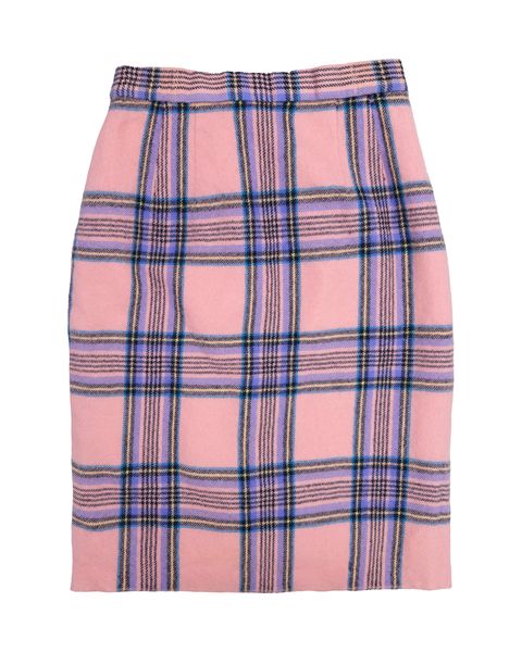 粉橘毛呢格紋裙