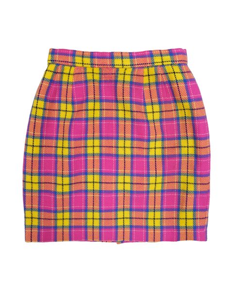 撞色格紋毛呢百褶裙