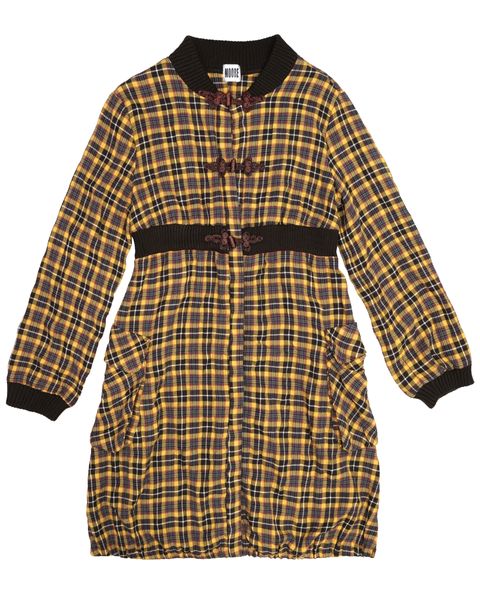 中國結格紋長袖排釦洋裝