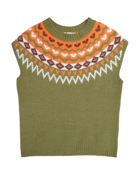 牛油果綠圖騰針織毛衣背心