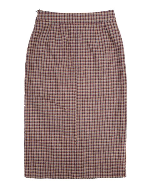 咖啡紅背面大口袋毛呢格紋長裙