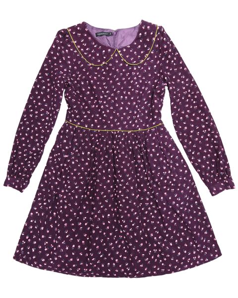 碎花綠色滾邊燈心絨洋裝