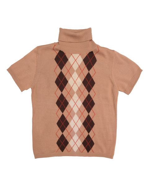 針織菱格紋高領短袖