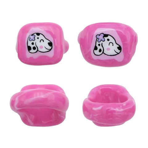 粉愛心狗狗(側面花)戒指