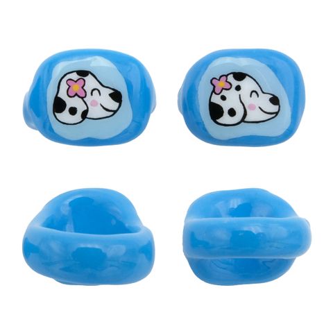 藍愛心狗狗(側面花)戒指