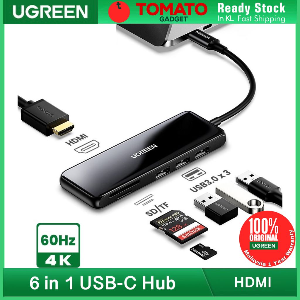 UGREEN USB C HUB 4K 60HZ USB 3.0 Card Reader HDMI Adapter Dock ( 6 in 1 ) –  Tomato Gadget