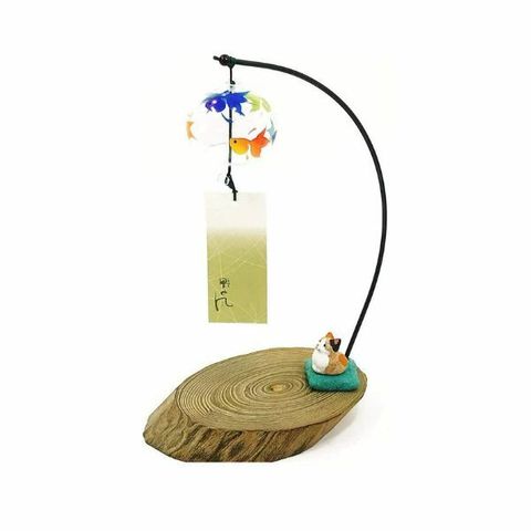 喜多方 木之本會津桐蒔繪桌上風鈴_金魚與三毛貓1.jpg