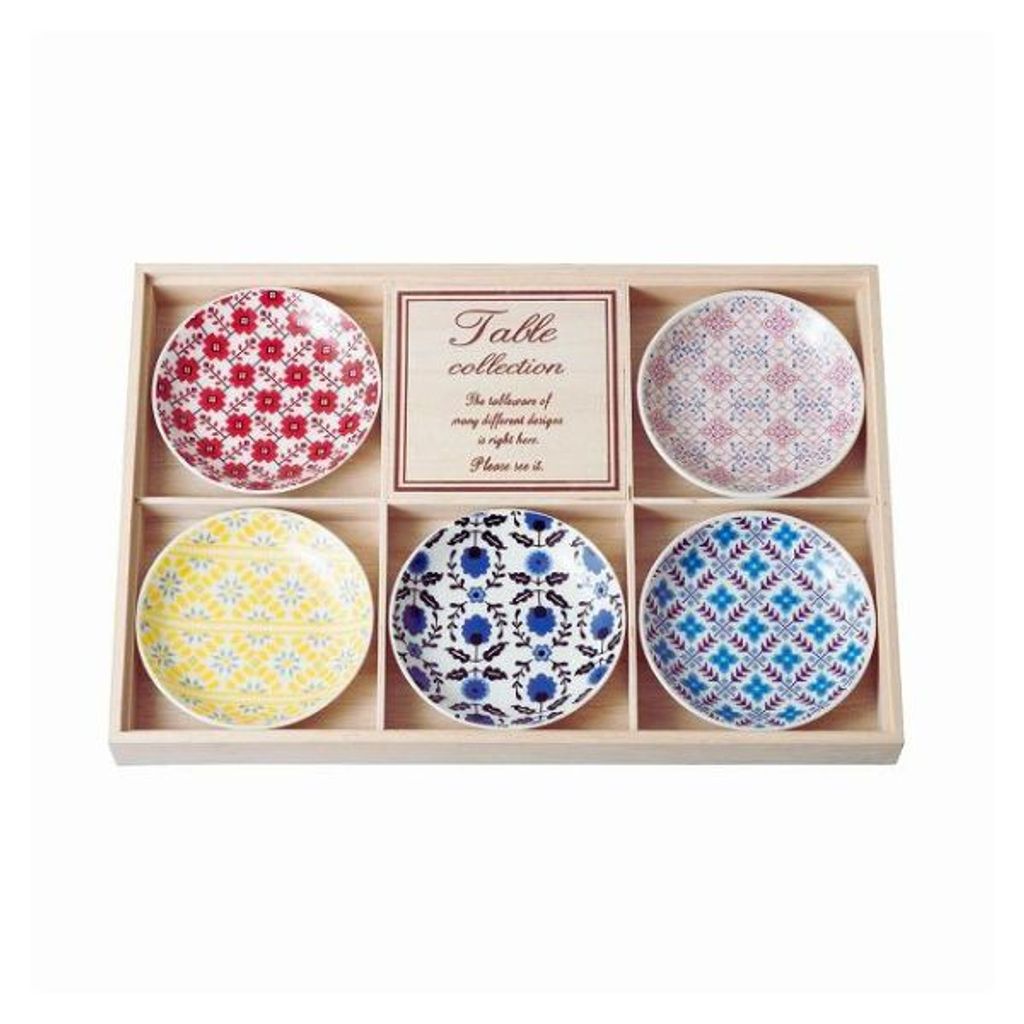 美濃燒織物系列陶瓷小圓盤五件組禮盒-1