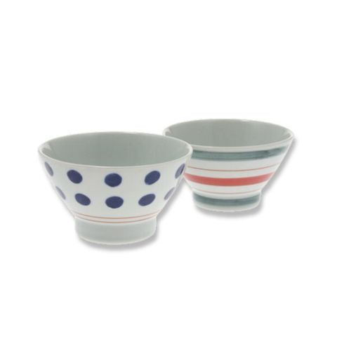 石丸陶藝波見佐燒水玉∕條紋夫妻碗禮盒_1