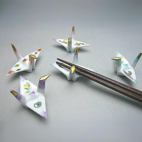 芳山窯京燒清水燒五色折鶴箸置組_2