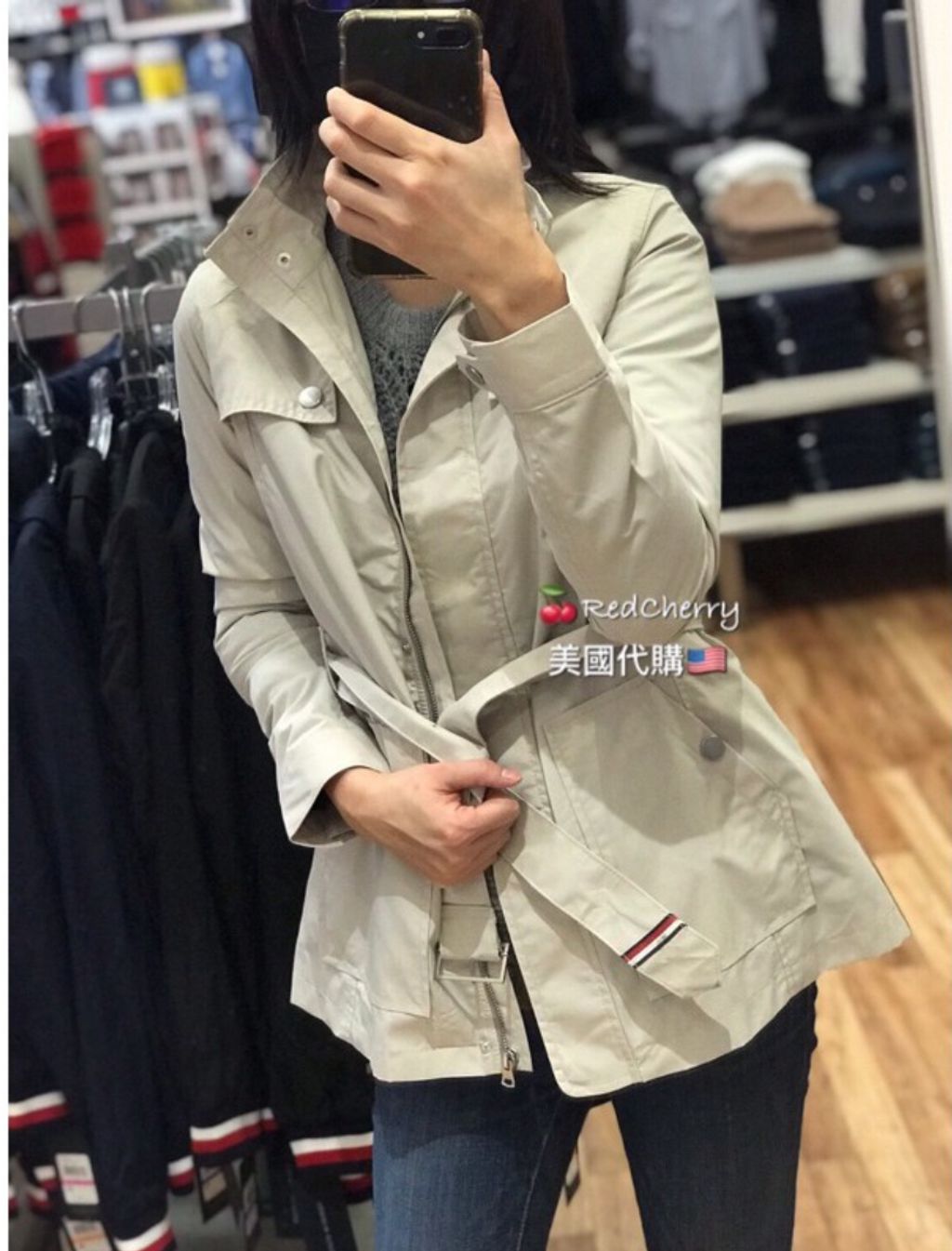 現貨 Tommy Hilfiger 女款純色立領防風防潑水風衣外套 Redcherry美國代購