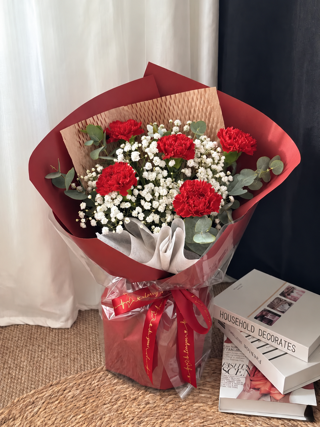 Red Carnation Bouquet Without Cards