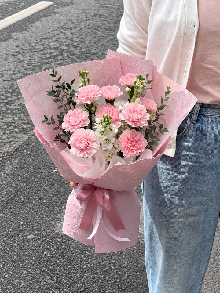 Pastel Pink Bouquet on the Road