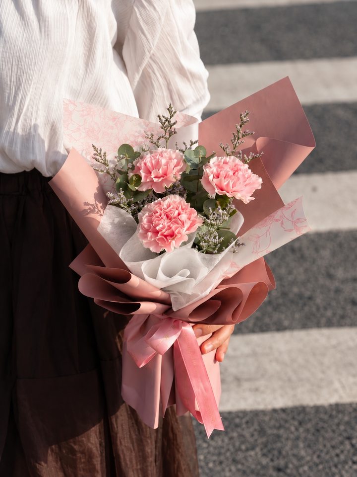Pink Carnation Bouquet in Warm Sunlight