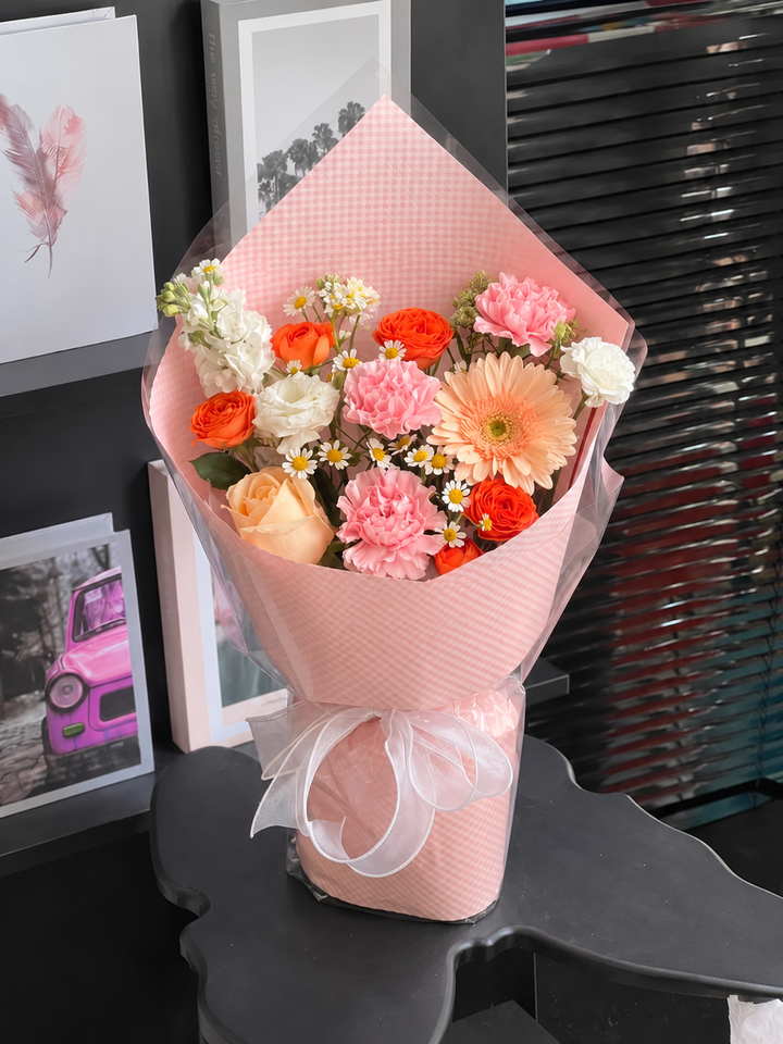 Peach and Pink Gingham Bouquet