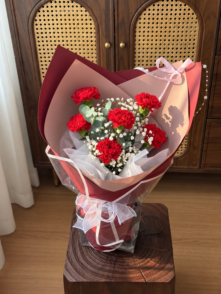 Sunlit Red Carnation Bouquet