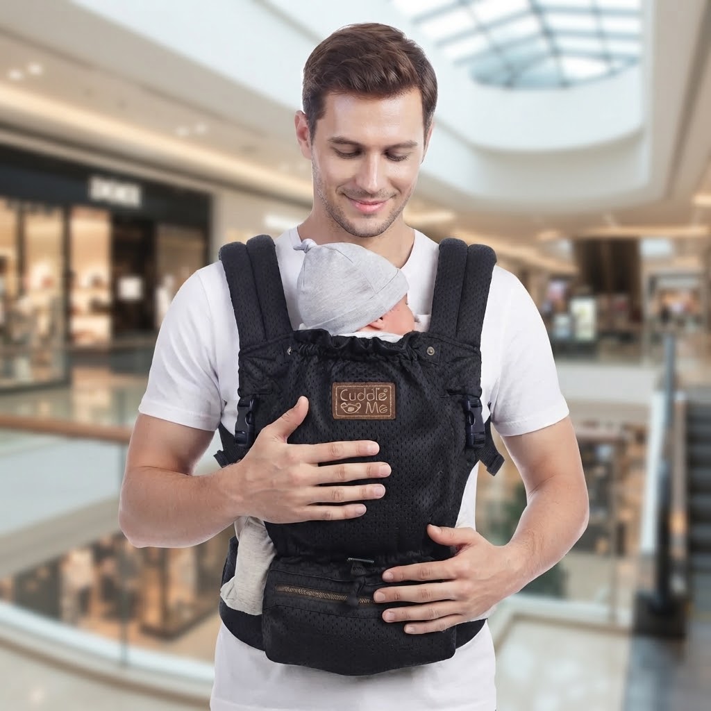 Newborn baby using a baby carrier