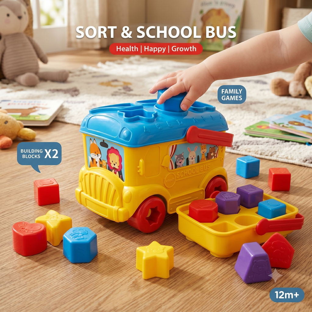 Interactive Sort & School Bus Shape Matching Toy Baby Educational Learning Bus (12M+)