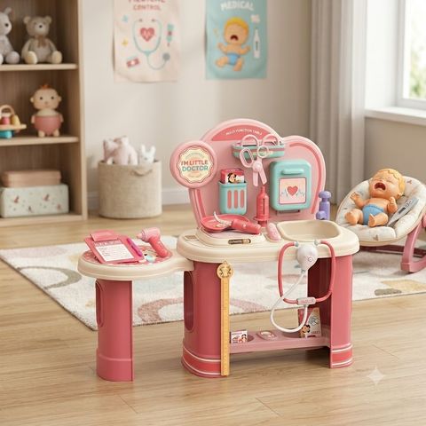 I'm Little Doctor" 2-in-1 Kids Doctor Play Set – Medical Role Play Vanity Table with Toy Sink, Realistic Stethoscope, & Accessories for Toddlers, Gift for Boys & Girls Age 3+