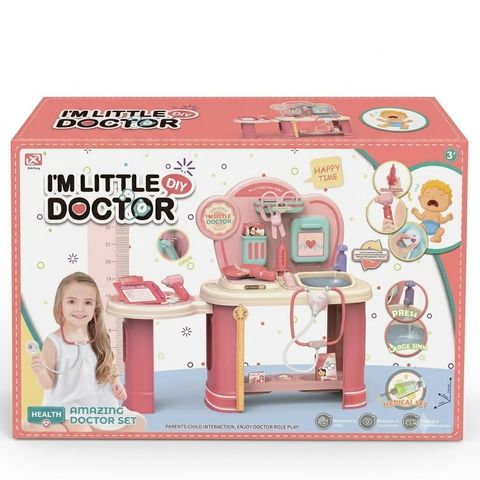 I'm Little Doctor" 2-in-1 Kids Doctor Play Set – Medical Role Play Vanity Table with Toy Sink, Realistic Stethoscope, & Accessories for Toddlers, Gift for Boys & Girls Age 3+