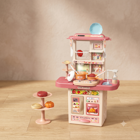 Inbealy Dream DIY Kids Kitchen Playset – Toddler Pretend Play Cooking Set with Real Running Water, Realistic Lights & Sounds, Toy Food Accessories, Oven & Fridge for Boys & Girls Ages 3+