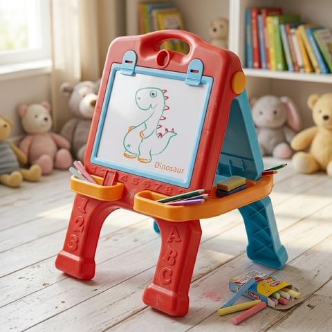 2-in-1 Kids Art Easel Board Travel Storage Sketchpad Magnetic Drawing Whiteboard & Chalkboard Toy Set for Toddlers