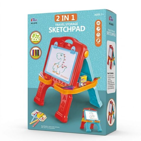 2-in-1 Kids Art Easel Board Travel Storage Sketchpad Magnetic Drawing Whiteboard & Chalkboard Toy Set for Toddlers
