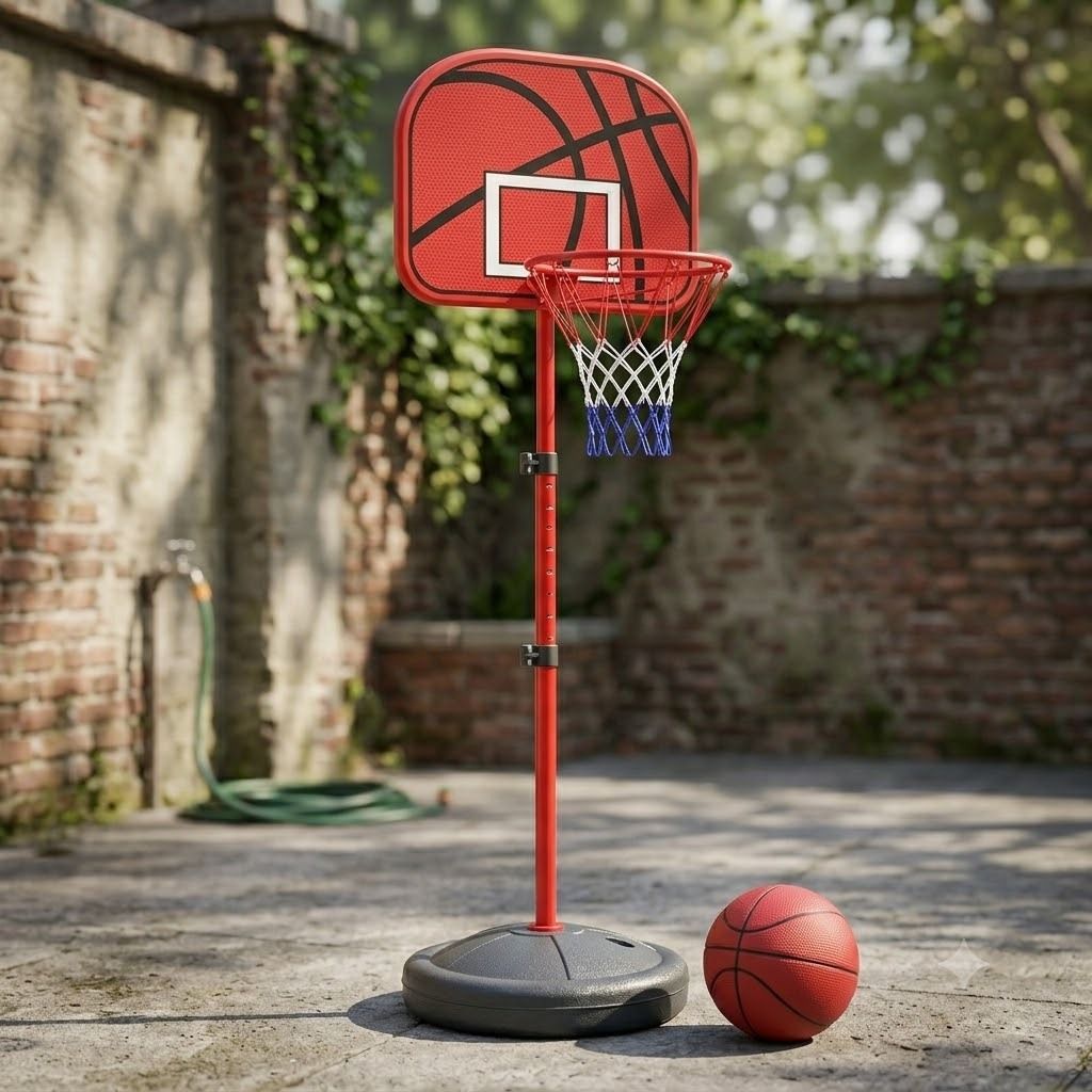 Portable Kids Basketball Hoop Stand - Adjustable Height Toy Set with Inflatable Ball, Fillable Base, and Backboard for Indoor & Outdoor Backyard Play, Sports Game Gift for Boys & Girls Ages 6+