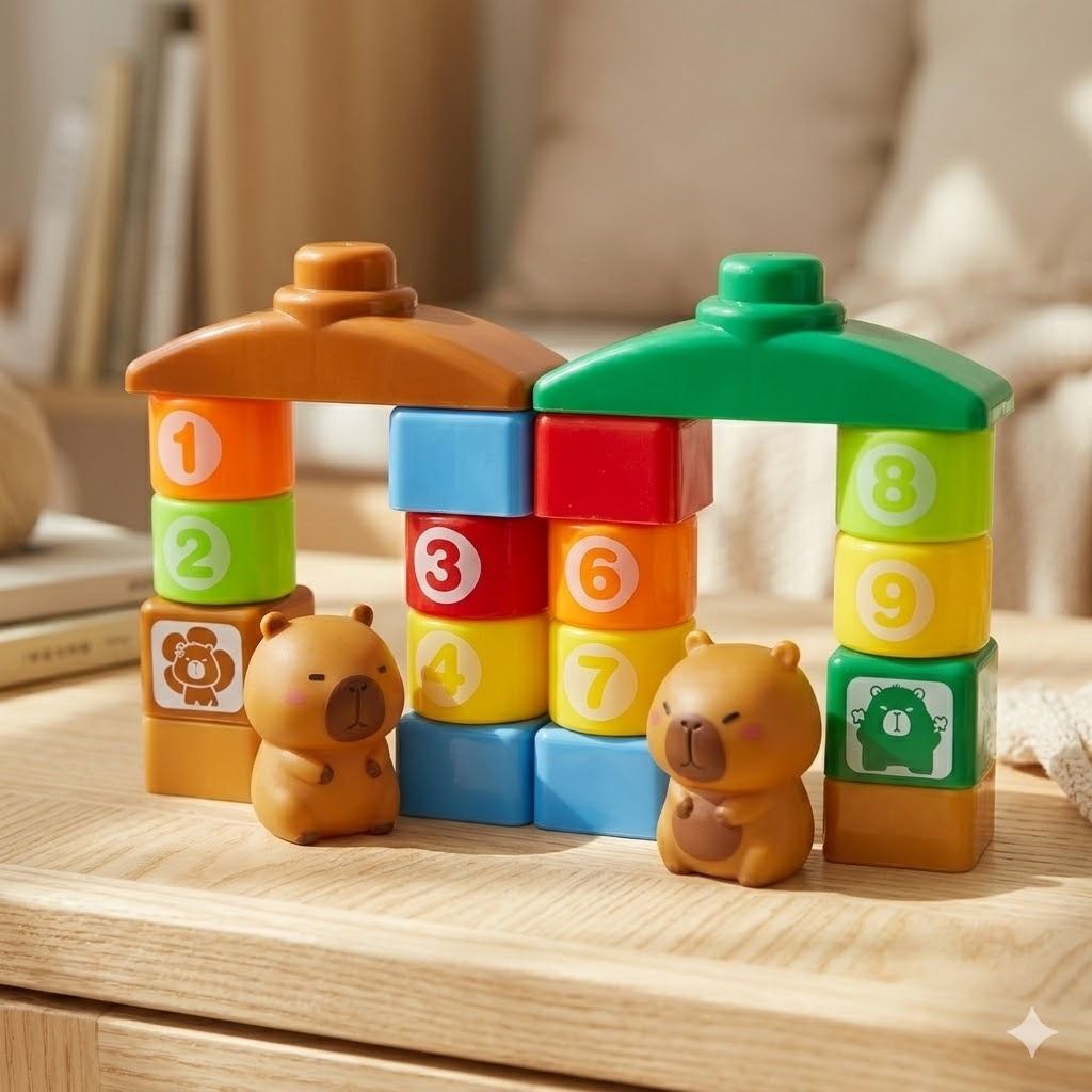 Capybara Number Stacking Blocks Toy (48-Pcs) – Premium Plastic Construction Brick Set with Cute Animal Figures for Early Learning & Fine Motor Skills