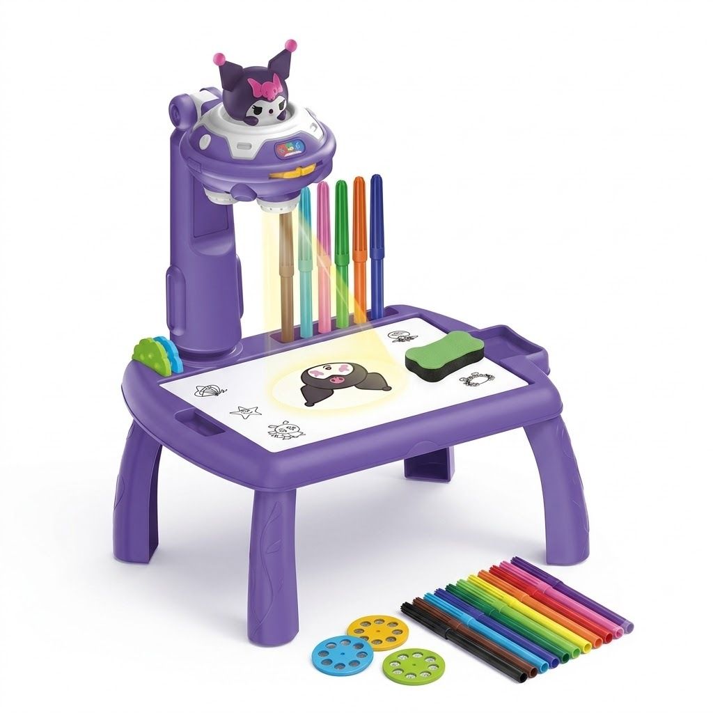3-in-1 Kids Smart Kuromi Projector Painting Desk & Drawing Board Toy Set
