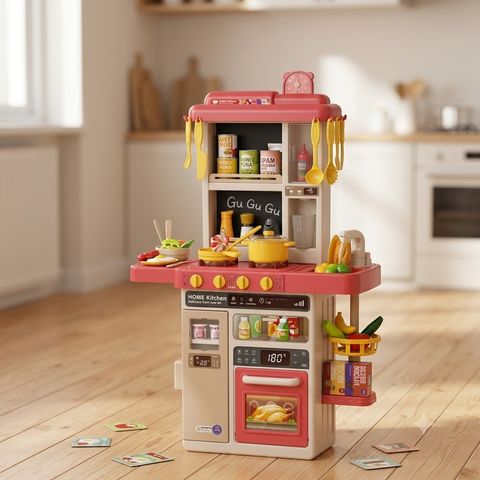 BeibeGood 50-Piece Kids Spraying Kitchen Playset – Cooking Simulator Toy with Real Mist, Sound & Light Effects