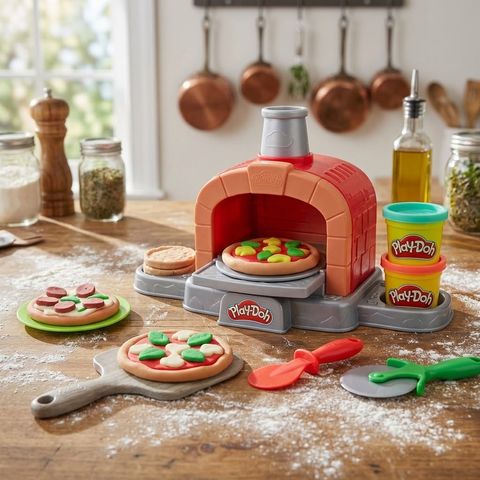 Play-Doh Kitchen Creations Pizza Oven Playset – Creative Arts & Crafts Toy for Kids with 5 Modeling Compound Cans and Kitchen Tools