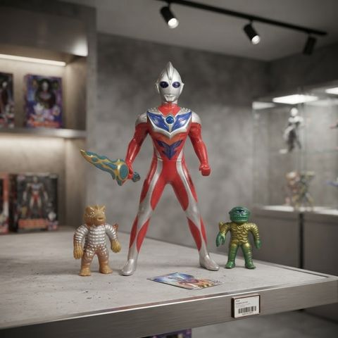 Pulletian Ultraman Action Figure Set with Monster Minis, Sword & Collectible Card